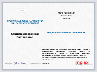 Сертификат Molex